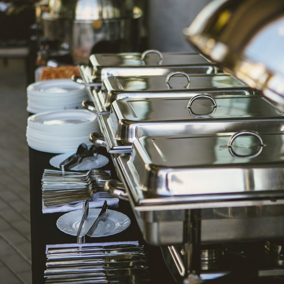 row of chafing dishes